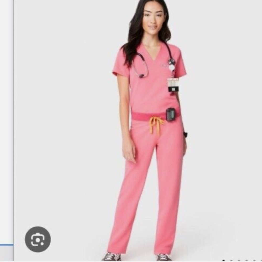 Figs neon pink scrub top and pants set xs/xsp